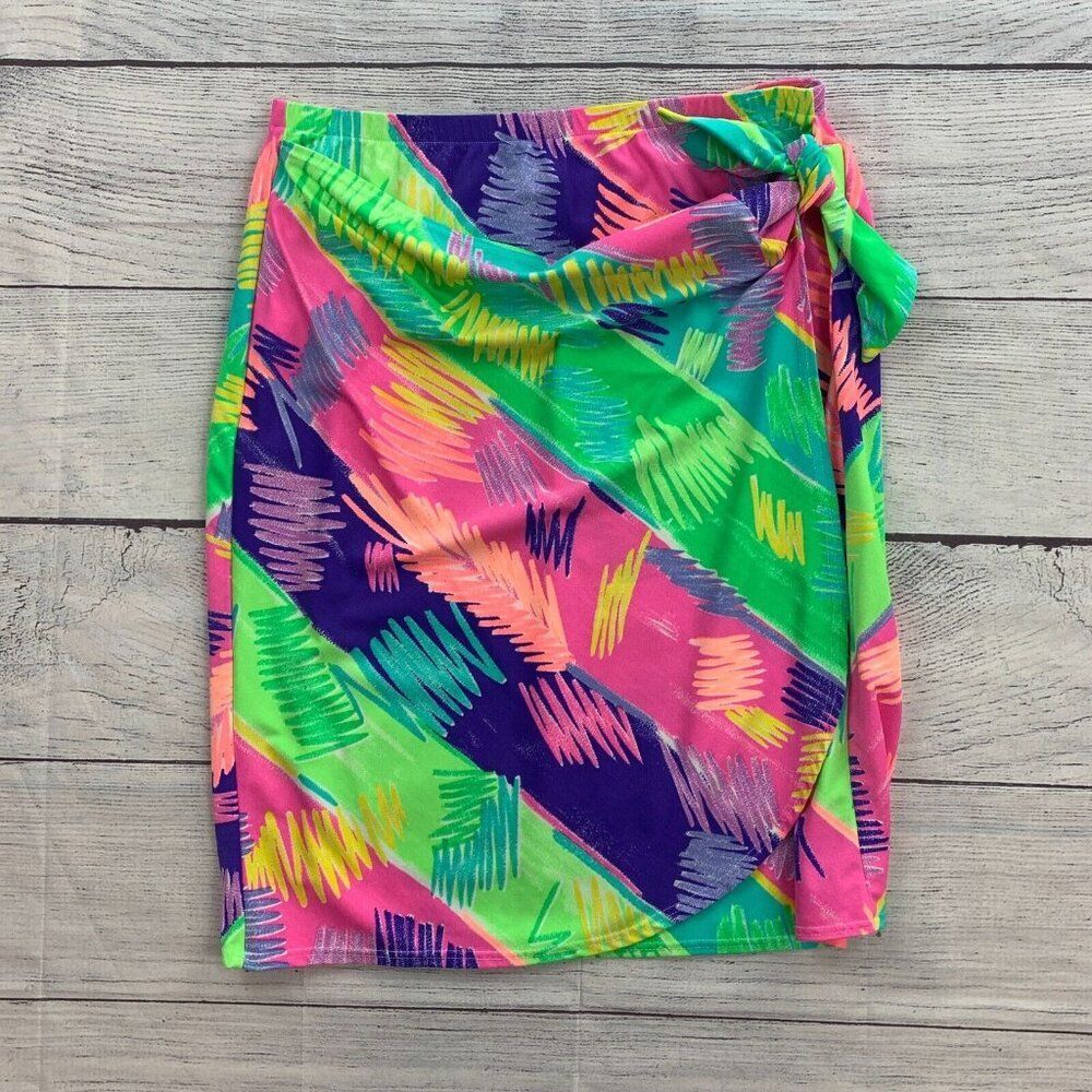 Jantzen sz L Swim Beach Skirt Cover-up Sarong Neon Vintage Funky Pattern